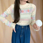 Vintage Eyelet Pattern Long-Sleeve Pullover cottagecoreclothes