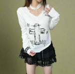 Goblincore Off-Shoulder Grunge Print Top cottagecoreclothes