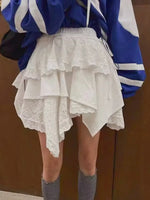 Mori Girl Asymmetrical Eyelet Lace Skirt