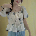 Vintage Square Neck Floral Babydoll Blouse cottagecoreclothes