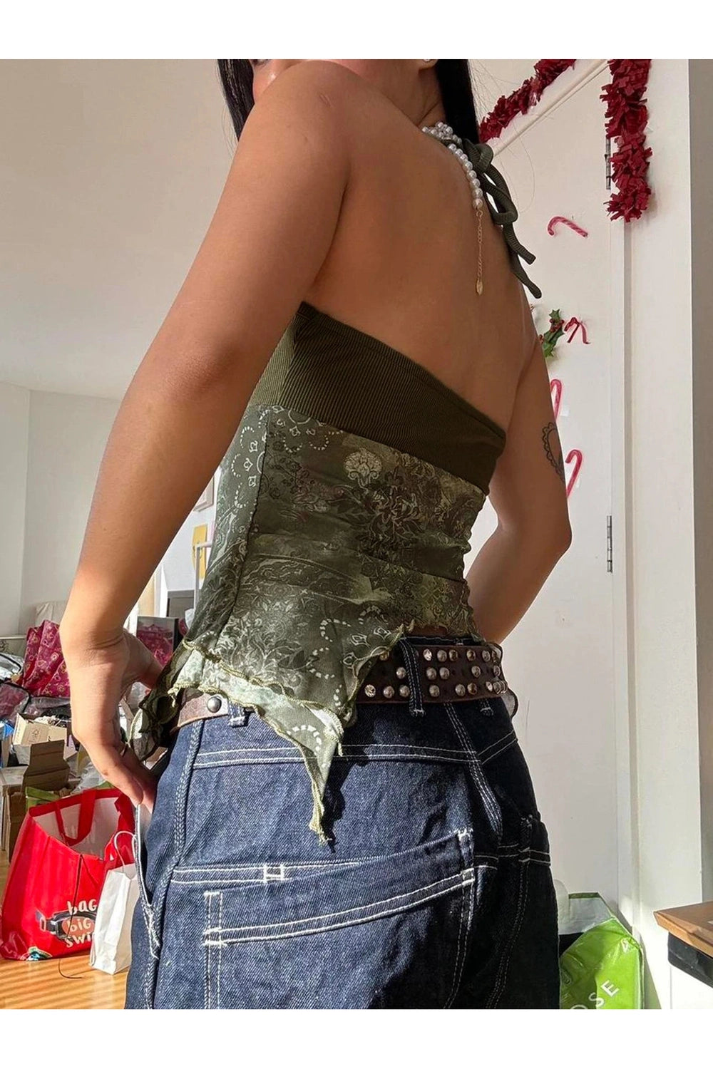 Vintage Print Mesh Crop Top cottagecoreclothes