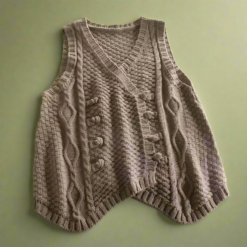 Rustic Cable Knit Button Vest cottagecoreclothes