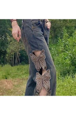 Butterfly Cut-Out Denim Jeans cottagecoreclothes
