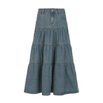 Retro Denim Tiered A-Line Skirt