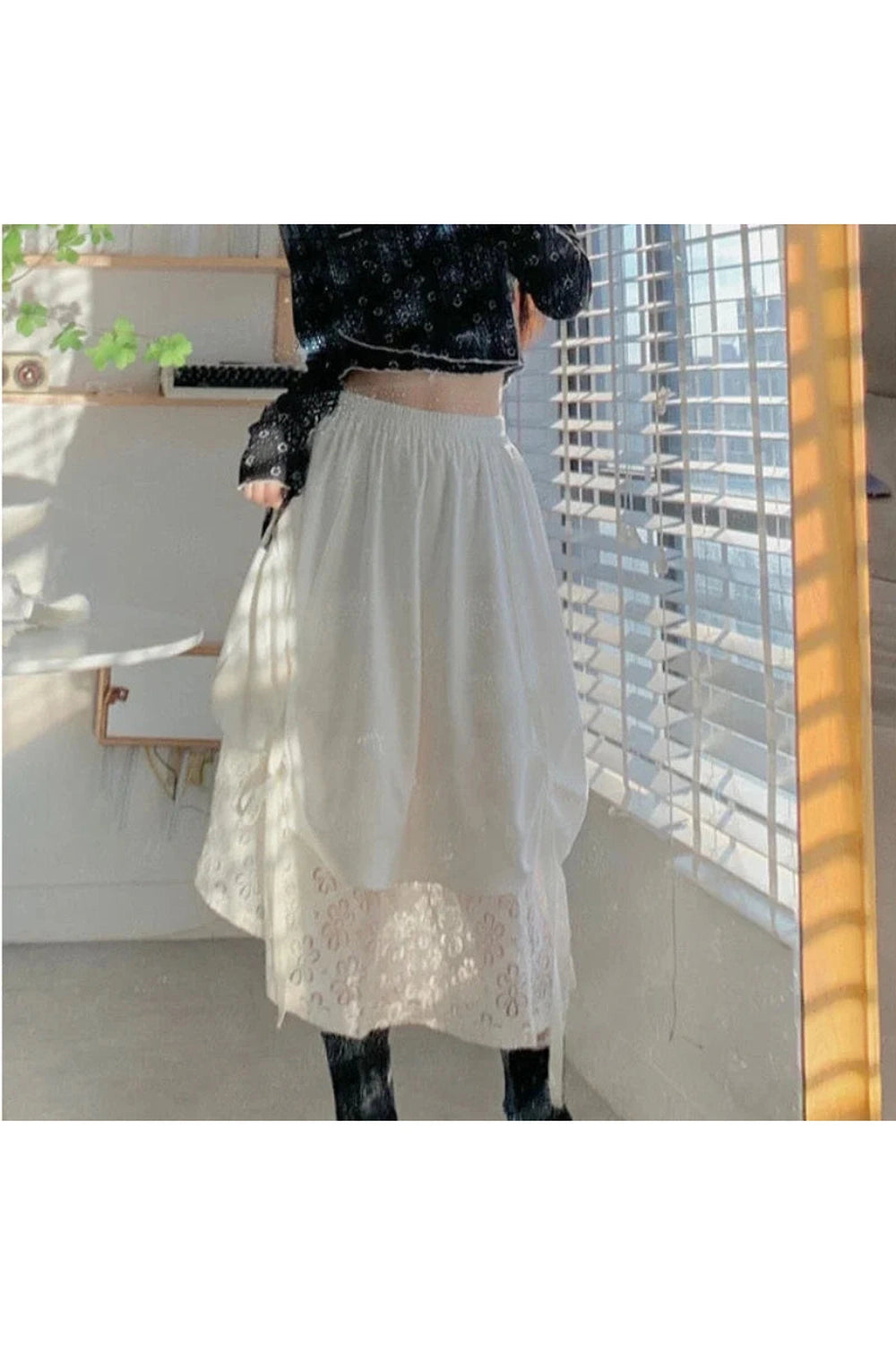 Mori Girl Layered Eyelet Midi Skirt cottagecoreclothes
