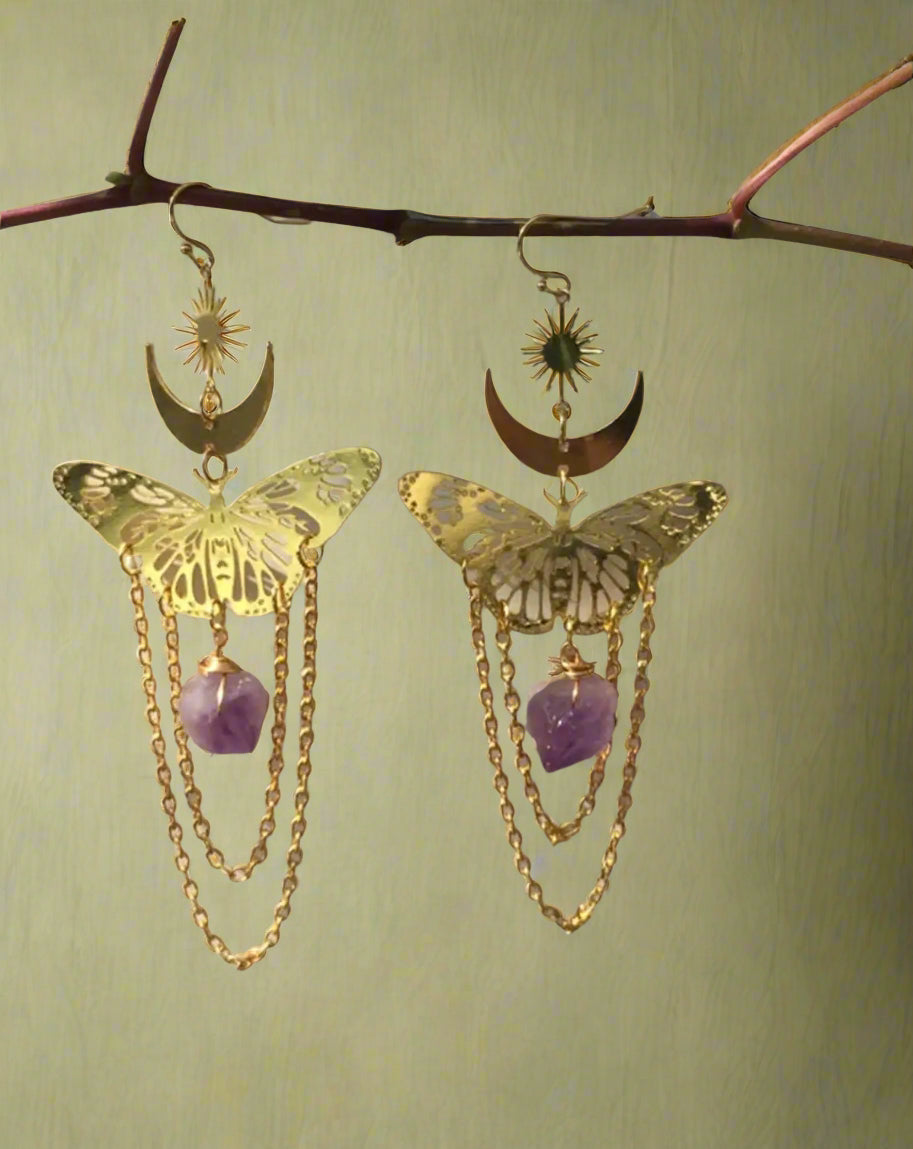 Fairycore Moonlit Butterfly Drop Earrings cottagecoreclothes