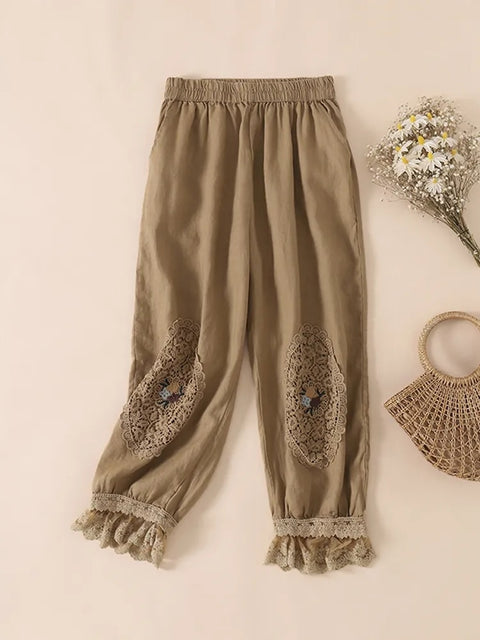 Cottagecore Lace Embroidered Ankle Pants