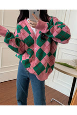 Retro Argyle Knit Fall Cardigan cottagecoreclothes