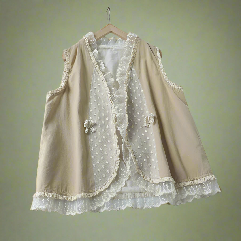Mori Girl Embroidered Layered Lace Vest cottagecoreclothes