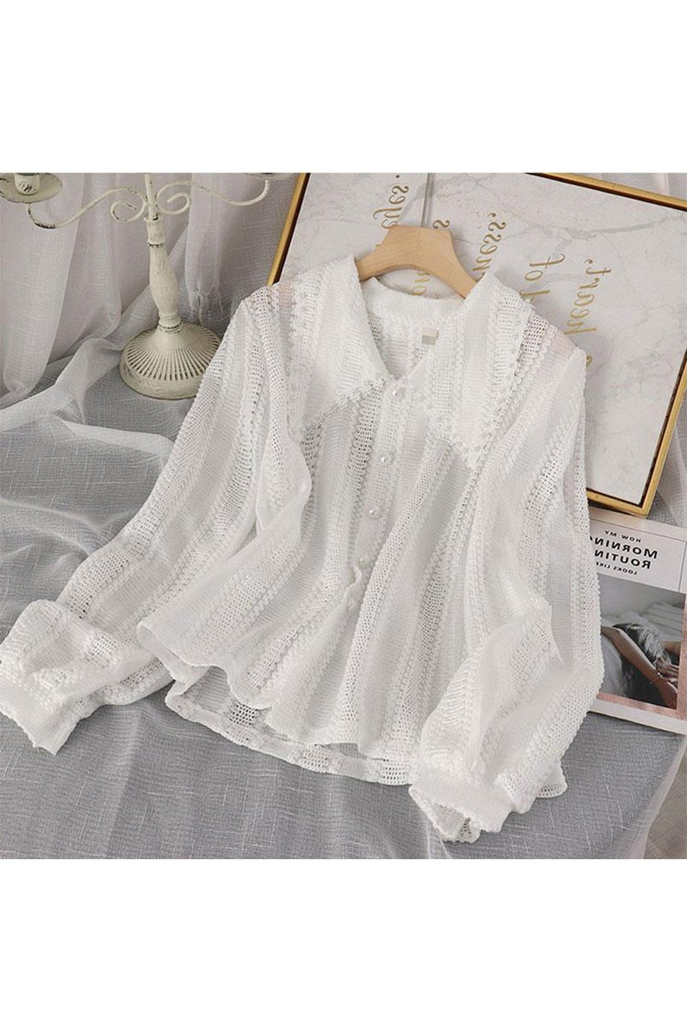 Chic Hollow Pan Collar Shirt cottagecoreclothes
