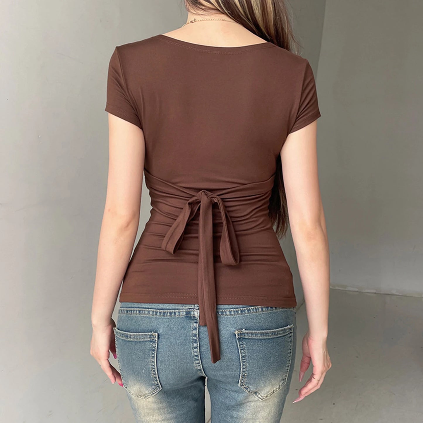 Dark Cottagecore Embroidered Bow-Tie Fitted Tee