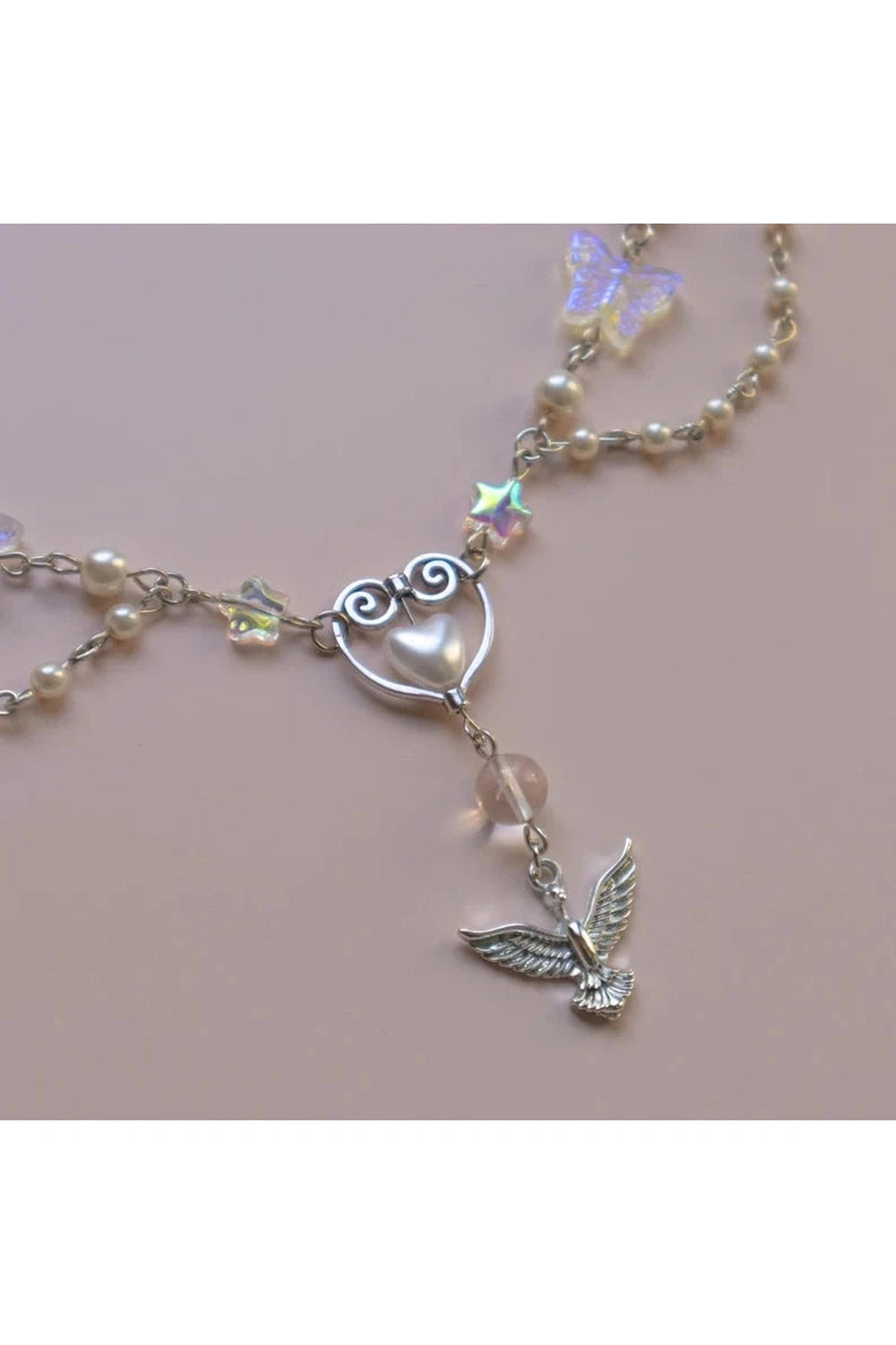 Crystal Phoenix Heart Necklace cottagecoreclothes
