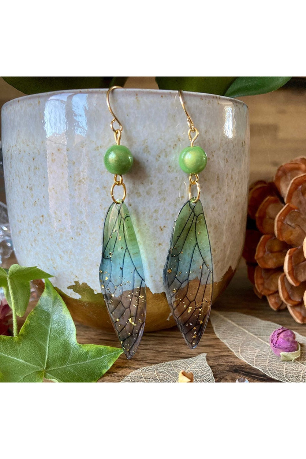 Green Fairy Wing Earrings cottagecoreclothes