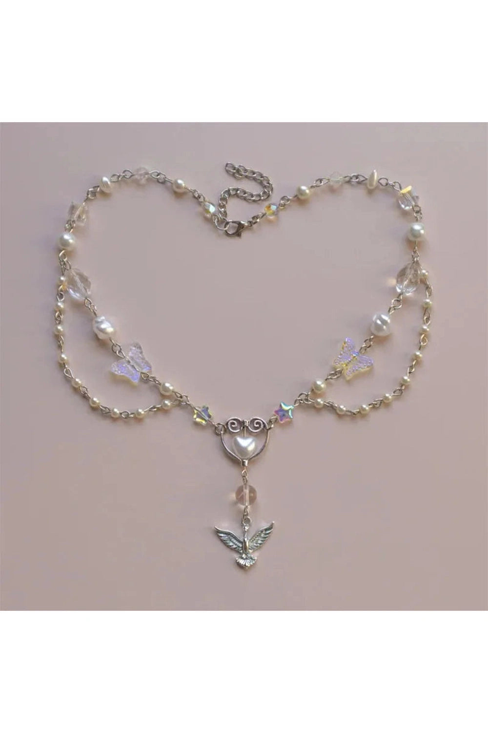 Crystal Phoenix Heart Necklace cottagecoreclothes