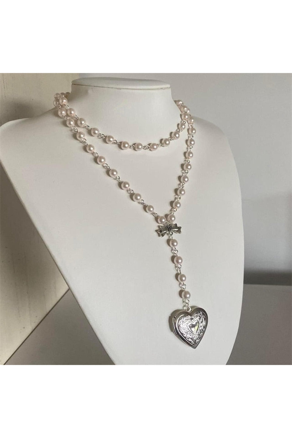 Pearl Heart-Shaped Pendant Layered Necklace cottagecoreclothes