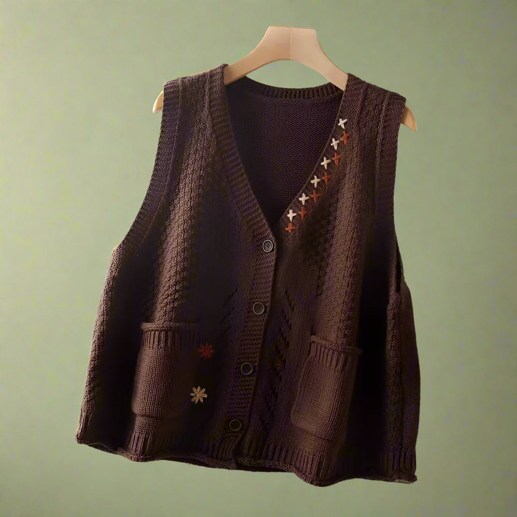 Mori Girl Floral Embroidered Knit Vest cottagecoreclothes