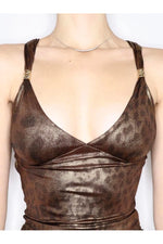 Retro Bronze Leopard Print Top cottagecoreclothes