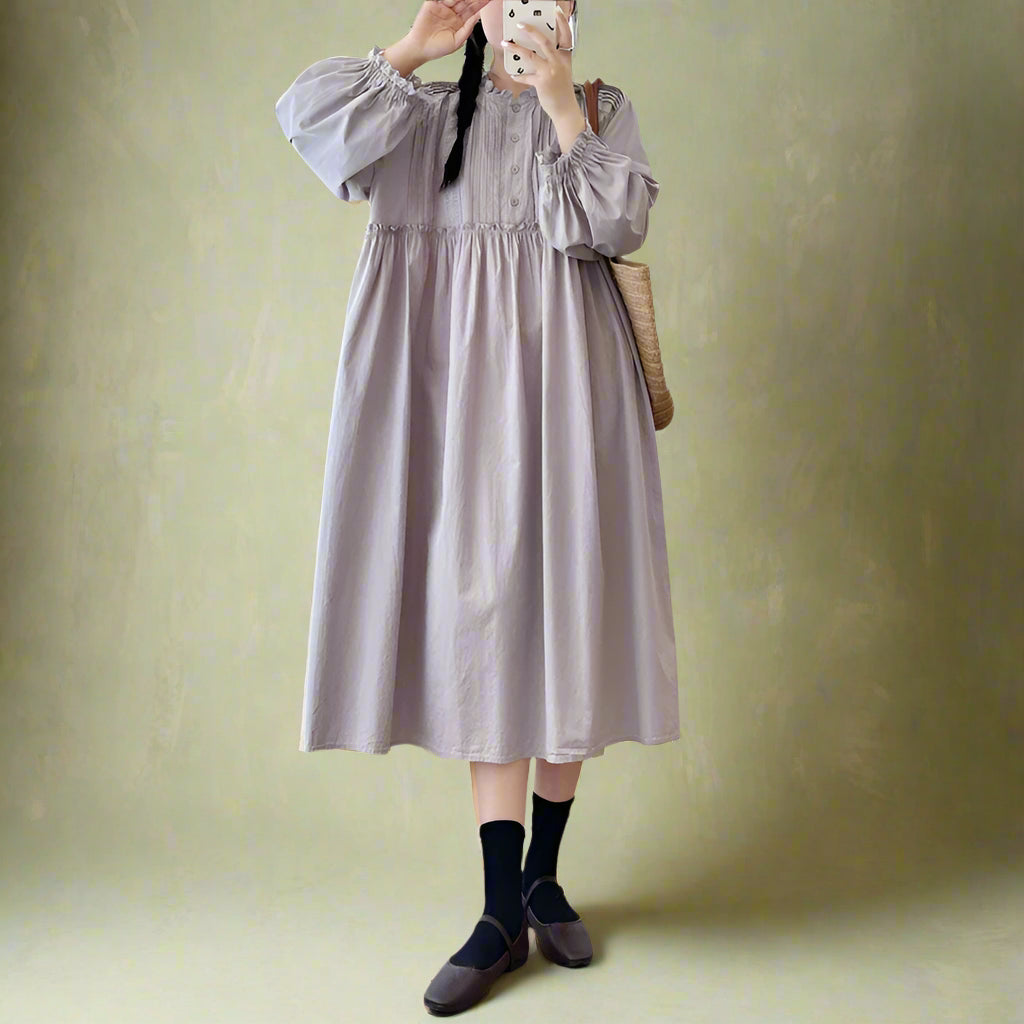 Mori Girl Smocked Babydoll Midi Dress cottagecoreclothes