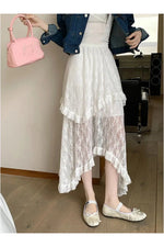 Asymmetrical White Lace Skirt cottagecoreclothes