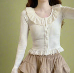 Vintage Ruffle Collar Knit Cardigan cottagecoreclothes