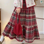 Mori Girl Red Plaid Tiered Skirt cottagecoreclothes