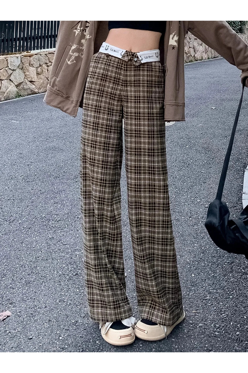 Plaid High Waist Pants cottagecoreclothes