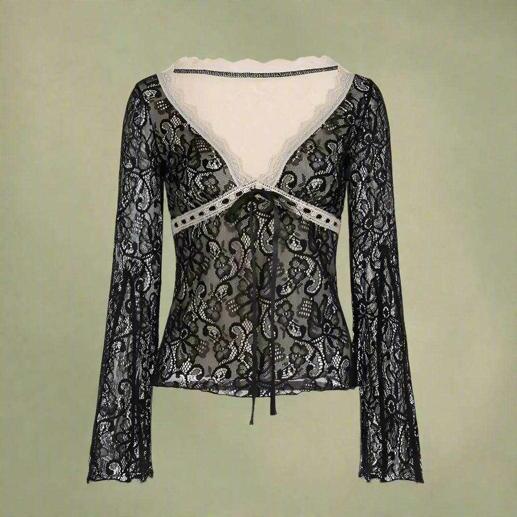 Vintage Midnight Lace Bell Sleeve Top cottagecoreclothes