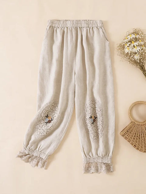 Cottagecore Lace Embroidered Ankle Pants
