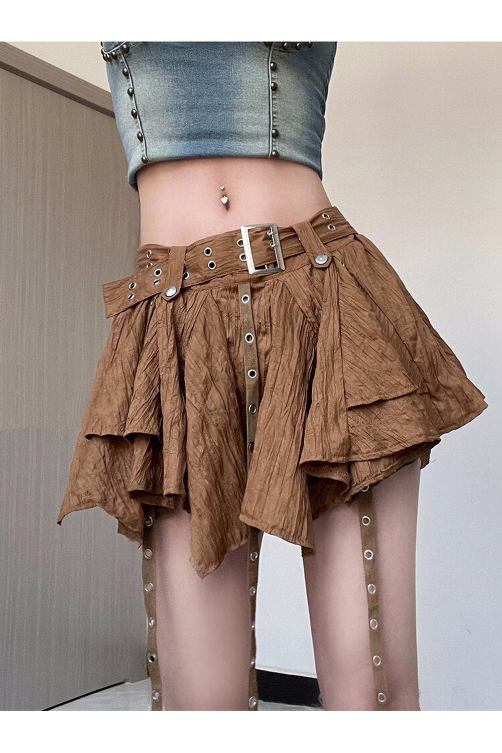 Eyelet Tassel Vintage Irregular Mini Skirts cottagecoreclothes