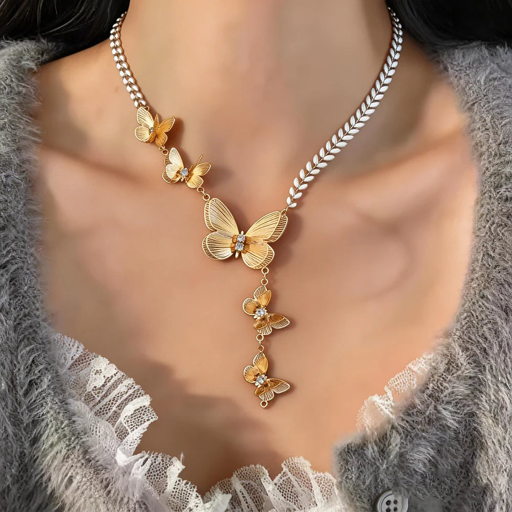 Fairycore Golden Migration Cascade Butterfly Necklace
