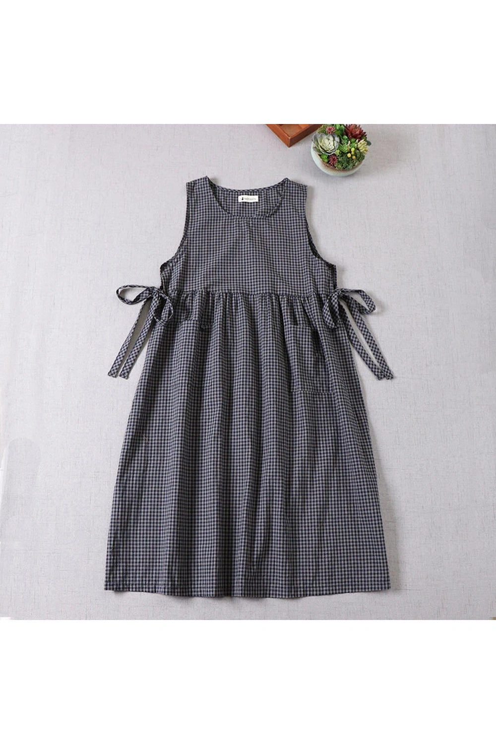 Checkered Charm Tie-Sleeve Dress cottagecoreclothes