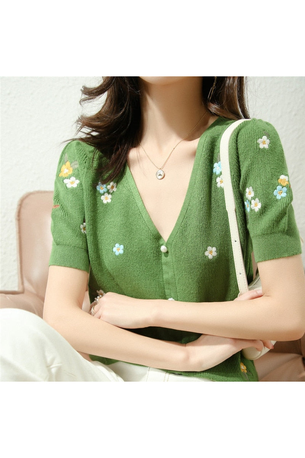 Retro Embroidered V-Neck Fall Sweater cottagecoreclothes
