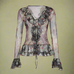 Fairygrunge Lace-Up Ruffle Blouse cottagecoreclothes