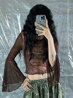 Fairycore Rusted Wings Mesh Bell Sleeve Blouse cottagecoreclothes