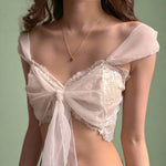 Fairycore Sheer Lace Tie-Front Crop Top cottagecoreclothes