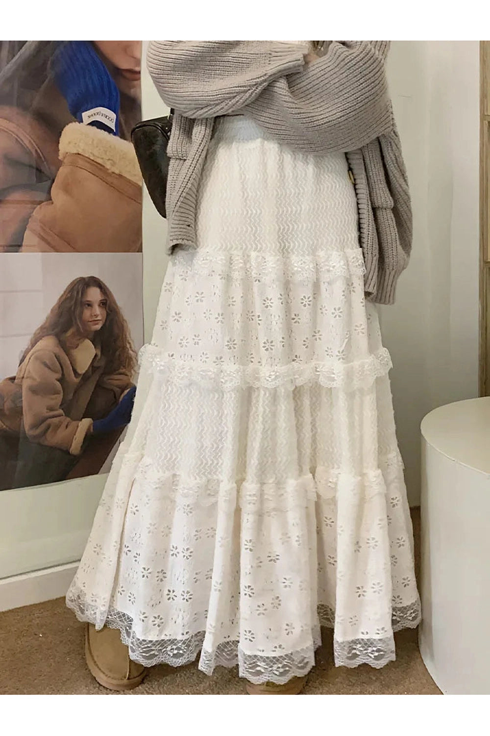 Dark Cottagecore Hollow Out Long Skirt cottagecoreclothes