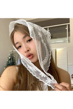 White Floral Lace Hair Scarf cottagecoreclothes