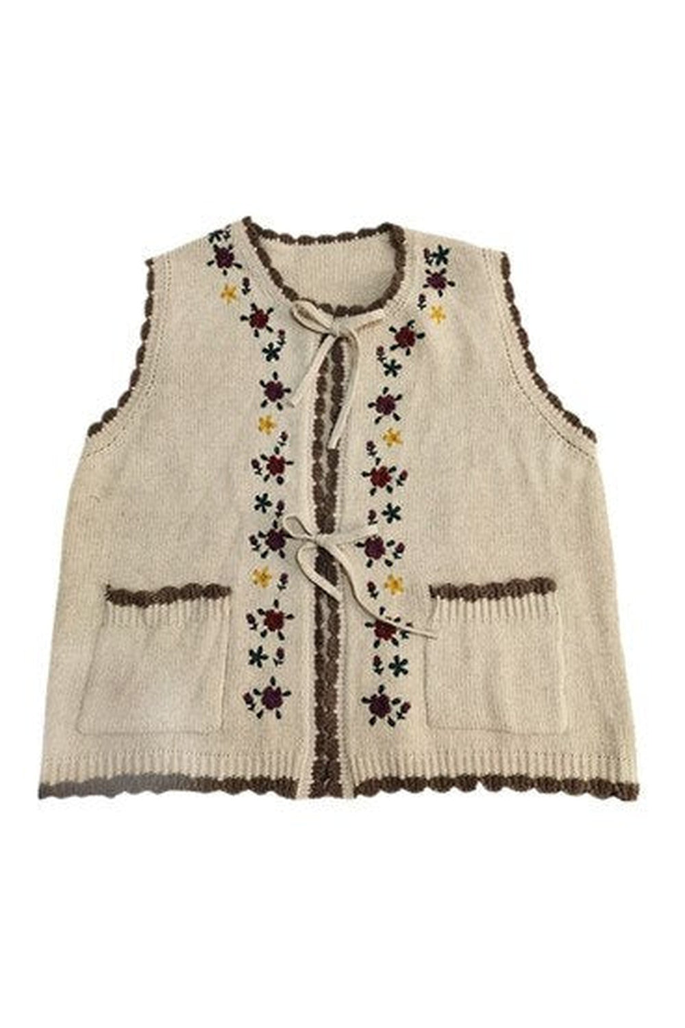 Cottagecore Floral Embroidery Knitted Vest cottagecoreclothes