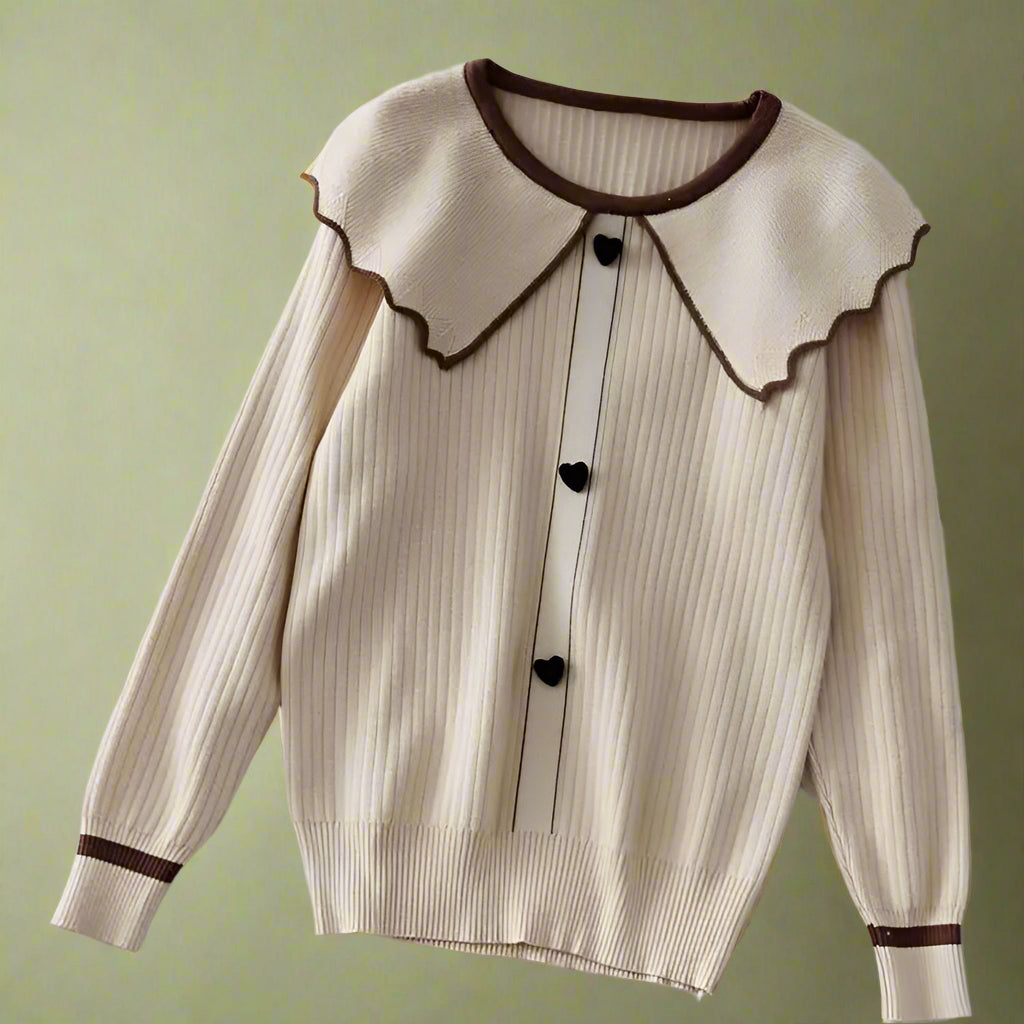 Vintage Contrast-Trim Ribbed Knit Sweater cottagecoreclothes