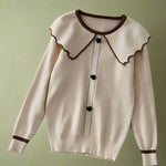 Vintage Contrast-Trim Ribbed Knit Sweater cottagecoreclothes