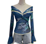 Fairycore Off-Shoulder Floral Mesh Top cottagecoreclothes