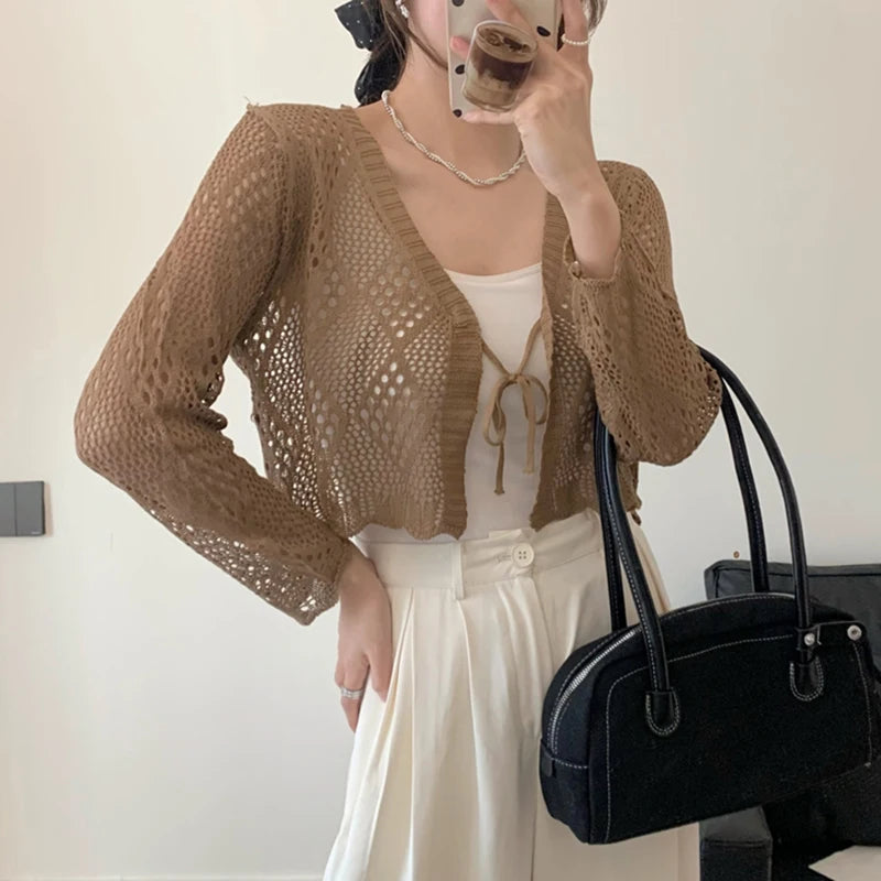 Mori Girl Diamond Knit Tie Cardigan