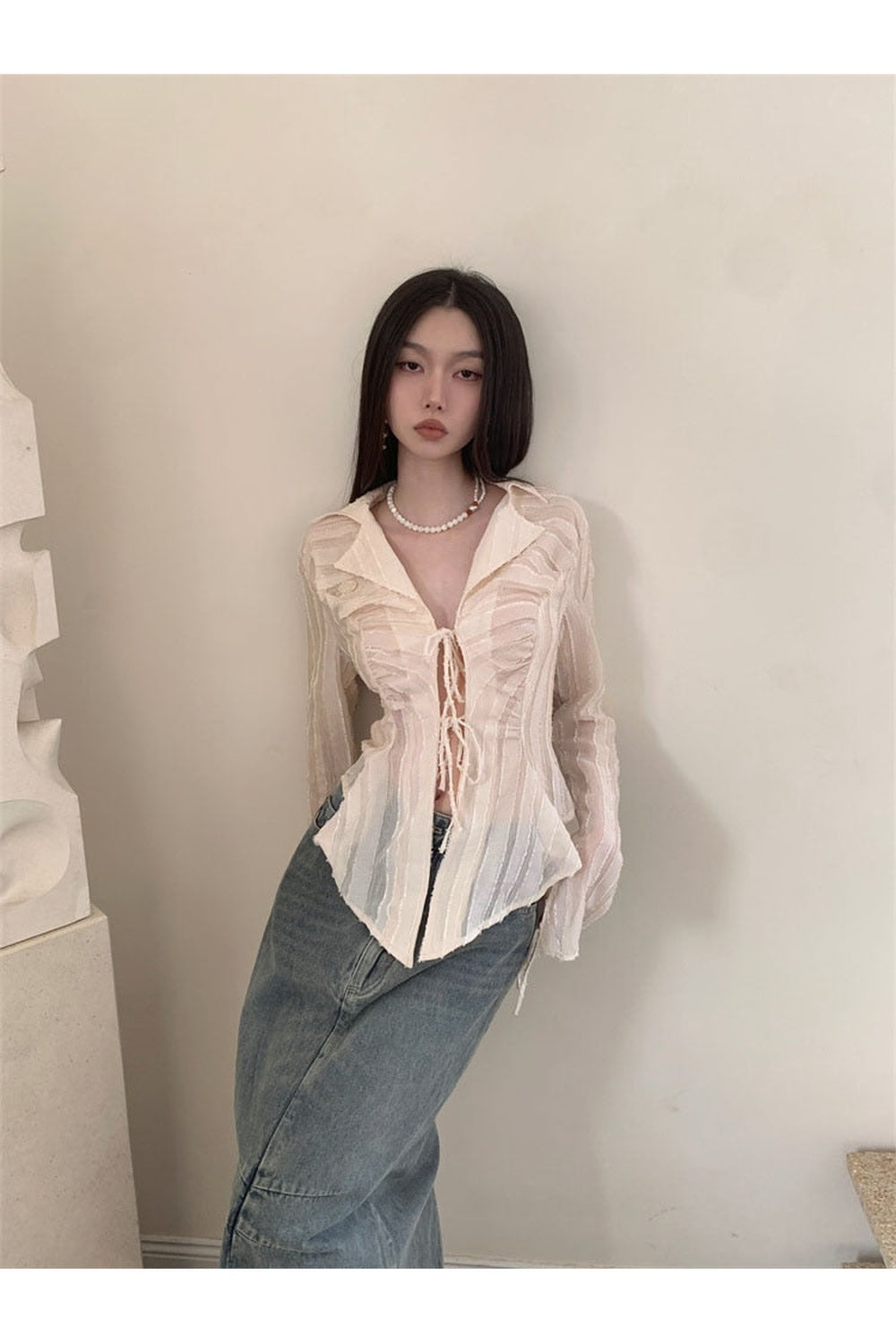 Fairycore Lace Up Long Sleeve Spring Blouse cottagecoreclothes