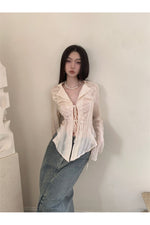Fairycore Lace Up Long Sleeve Spring Blouse cottagecoreclothes