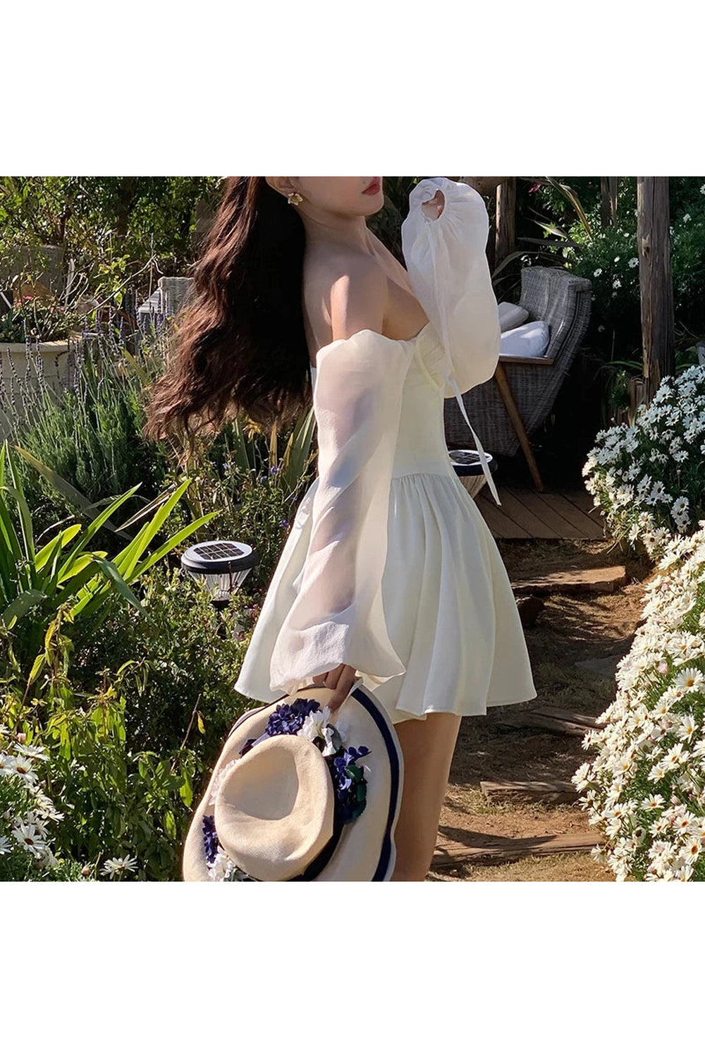 White Bubble Sleeve Dress cottagecoreclothes