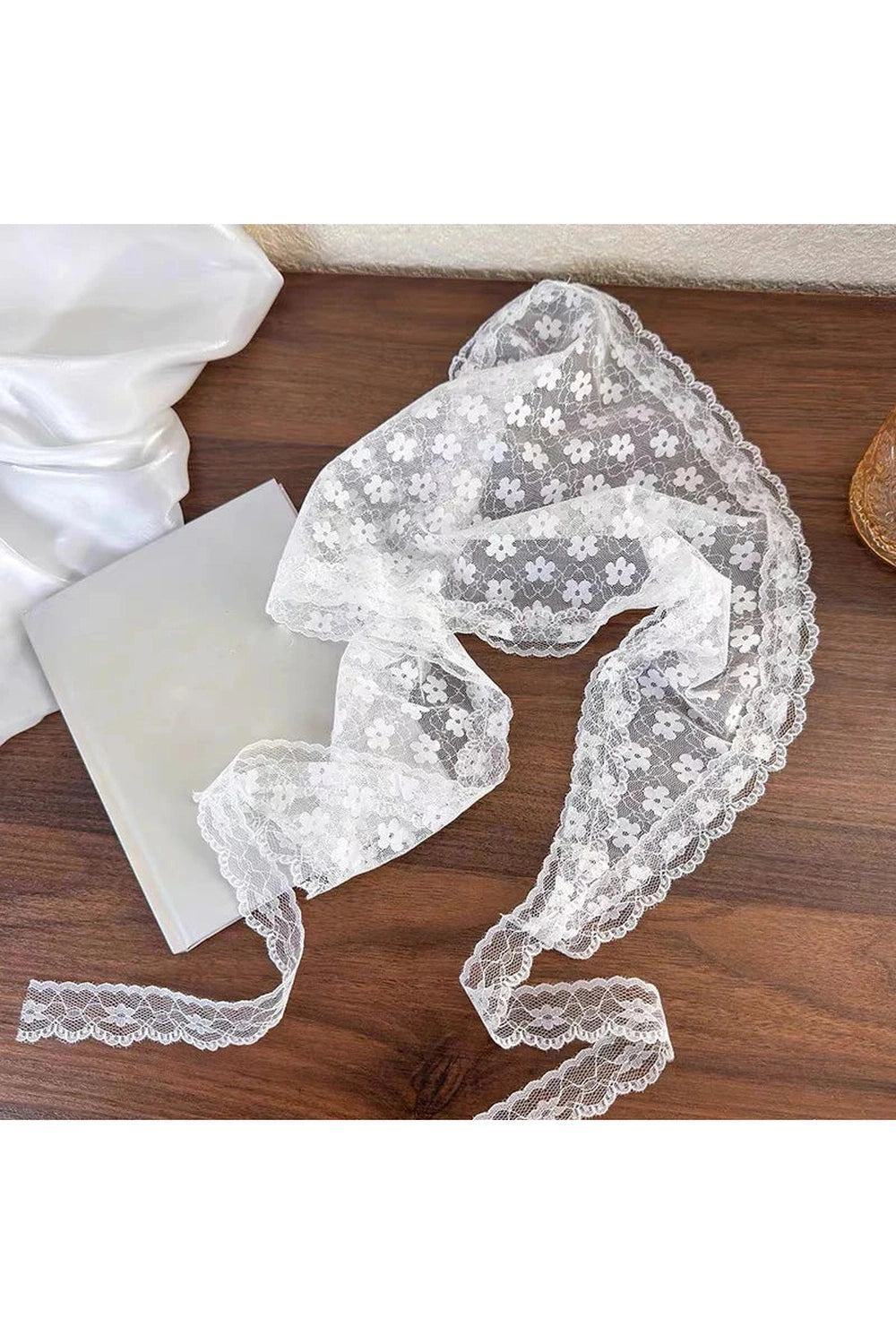 White Floral Lace Hair Scarf cottagecoreclothes