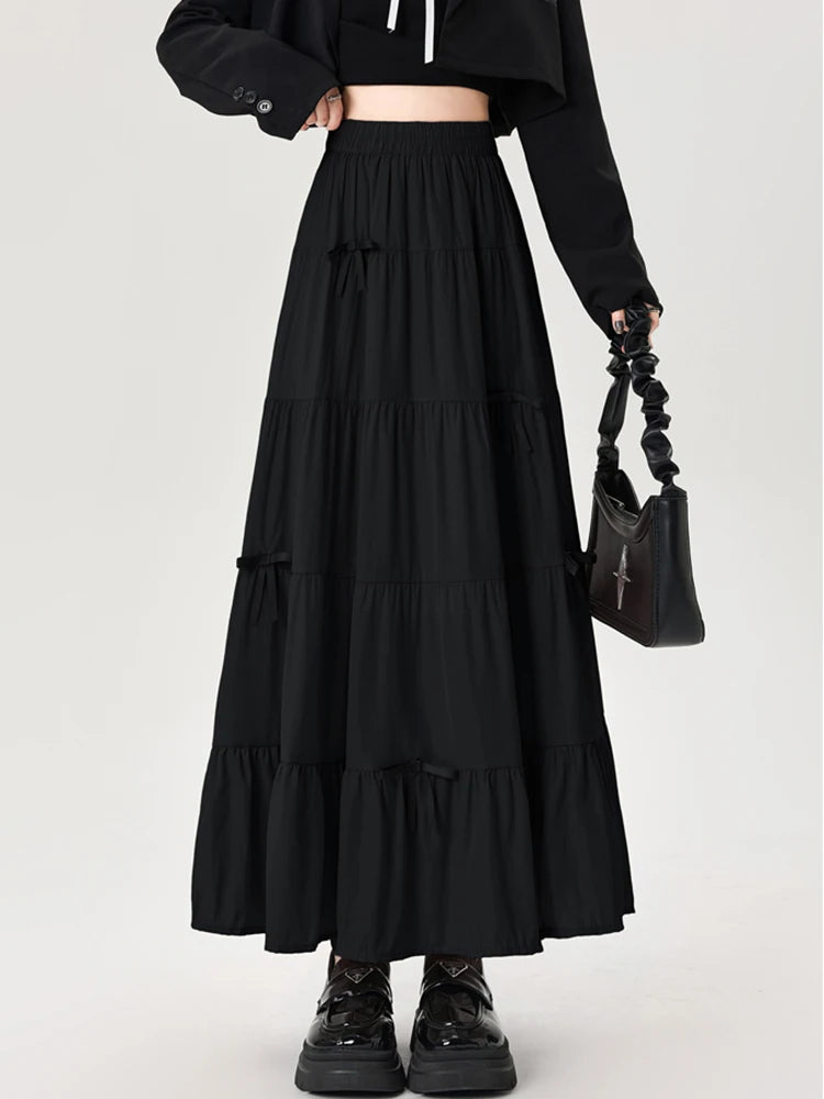 Retro Tiered High Waist Maxi Skirt