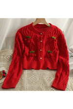 Cherry Cheer Cable Knit Fall Cardigan cottagecoreclothes