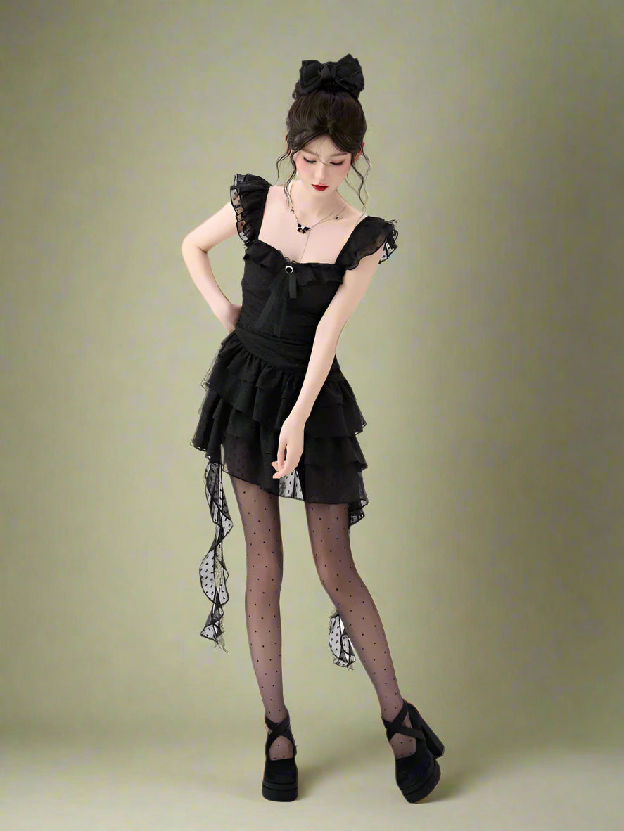 Gothic Lace Tiered Mini Dress cottagecoreclothes