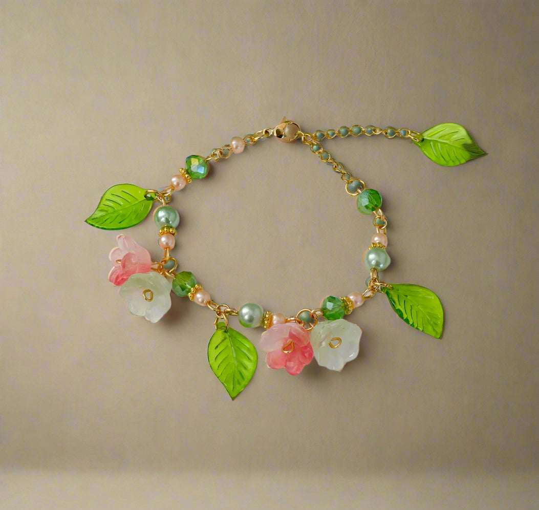 Fairy Garden Leaf and Flower Charm Bracelet cottagecoreclothes